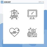 Pack of 4 Modern Filledline Flat Colors Signs and Symbols for Web Print Media such as easel love computer imac like Editable Vector Design Elements