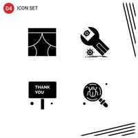 Group of 4 Modern Solid Glyphs Set for curtain service theater app sign Editable Vector Design Elements