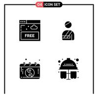 Set of 4 Solid Style Icons for web and mobile Glyph Symbols for print Solid Icon Signs Isolated on White Background 4 Icon Set vector