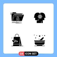 4 Solid Black Icon Pack Glyph Symbols for Mobile Apps isolated on white background 4 Icons Set vector