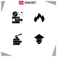 User Interface Pack of 4 Basic Solid Glyphs of books log cd fire place wood Editable Vector Design Elements