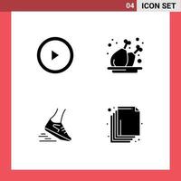 4 Thematic Vector Solid Glyphs and Editable Symbols of interface run chicken plate running Editable Vector Design Elements