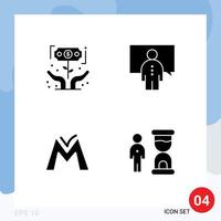 Pack of 4 Modern Solid Glyphs Signs and Symbols for Web Print Media such as finance presentation investor conference coin Editable Vector Design Elements
