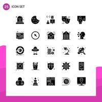 Solid Glyph Pack of 25 Universal Symbols of chart analytics develop masks comedy Editable Vector Design Elements