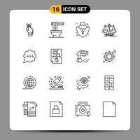 User Interface Pack of 16 Basic Outlines of law decision noodles balance jewelry Editable Vector Design Elements