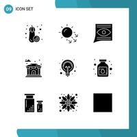 Set of 9 Modern UI Icons Symbols Signs for light bulb contact bank building Editable Vector Design Elements