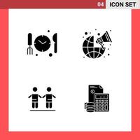 4 Icon Pack Solid Style Glyph Symbols on White Background Simple Signs for general designing vector