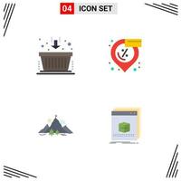 Editable Vector Line Pack of 4 Simple Flat Icons of basket flag marketing sale mountain Editable Vector Design Elements