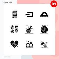 Solid Glyph Pack of 9 Universal Symbols of powder cosmetics crypto currency beauty geometry Editable Vector Design Elements