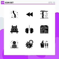 Pictogram Set of 9 Simple Solid Glyphs of travel transport rewind school bus tools Editable Vector Design Elements