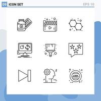 Set of 9 Vector Outlines on Grid for brush install video application update Editable Vector Design Elements