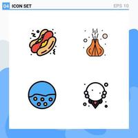 Pictogram Set of 4 Simple Filledline Flat Colors of hot dog skin care incense sticks skin protection Editable Vector Design Elements