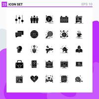 Set of 25 Vector Solid Glyphs on Grid for printer dimensional world photography media Editable Vector Design Elements