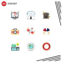 Modern Set of 9 Flat Colors Pictograph of photography image optimization camera investment Editable Vector Design Elements