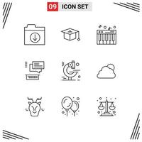 9 User Interface Outline Pack of modern Signs and Symbols of cloud research sound microscope support Editable Vector Design Elements