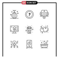 9 User Interface Outline Pack of modern Signs and Symbols of house computer question vehicles more Editable Vector Design Elements