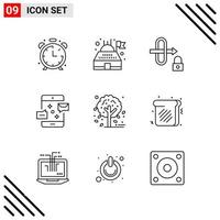 conjunto perfecto de píxeles de iconos de 9 líneas conjunto de iconos de esquema para el diseño de sitios web y la interfaz de aplicaciones móviles vector