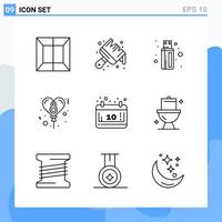 iconos de estilo moderno de 9 líneas delinean símbolos para uso general signo de icono de línea creativa aislado sobre fondo blanco paquete de 9 iconos vector