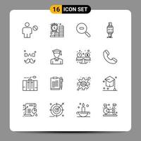 Pictogram Set of 16 Simple Outlines of android watch finance smartwatch zoom Editable Vector Design Elements