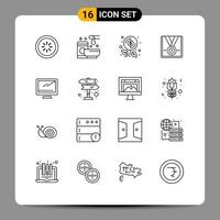 Pictogram Set of 16 Simple Outlines of winner medal wax award money Editable Vector Design Elements