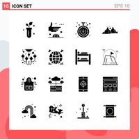 Collection of 16 Vector Icons in solid style Modern Glyph Symbols for Web and Mobile Solid Icon Sign Isolated on White Background 16 Icons