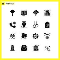 16 Icon Set Simple Solid Symbols Glyph Sign on White Background for Website Design Mobile Applications and Print Media vector