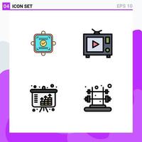 4 Thematic Vector Filledline Flat Colors and Editable Symbols of ok income agreement video fitness Editable Vector Design Elements