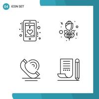 Vector Pack of 4 Outline Symbols Line Style Icon Set on White Background for Web and Mobile