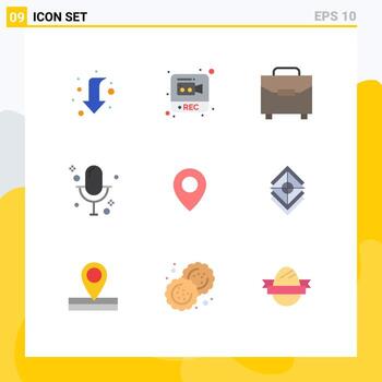 Editable Vector Line Pack of 9 Simple Flat Colors of location record digital microphone audio Editable Vector Design Elements