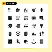 25 User Interface Solid Glyph Pack of modern Signs and Symbols of ice video build multimedia tool Editable Vector Design Elements