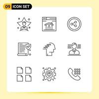 Modern Set of 9 Outlines Pictograph of referendum election design ballot paper Editable Vector Design Elements