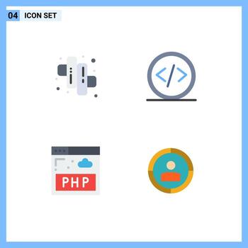 conjunto de iconos planos de interfaz móvil de 4 pictogramas de elementos de diseño vectorial editables de enfoque de programación de código php de camping vector