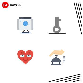 paquete de 4 signos y símbolos de iconos planos modernos para medios de impresión web, como la contraseña de la tecnología del corazón de la computadora, elementos de diseño de vectores editables favoritos