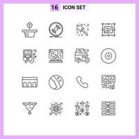 Pictogram Set of 16 Simple Outlines of image process vinyl creative surprise Editable Vector Design Elements