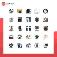 25 Universal Filled line Flat Color Signs Symbols of degree wire building sound cable Editable Vector Design Elements
