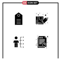 Group of 4 Modern Solid Glyphs Set for clothes skills label discount employee Editable Vector Design Elements