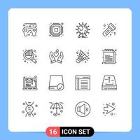 Group of 16 Modern Outlines Set for search audit network torch flashlight Editable Vector Design Elements