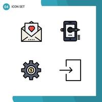 4 iconos creativos signos y símbolos modernos de corazón que componen elementos de diseño de vector editables de rueda móvil de correo