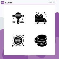 Set of 4 Commercial Solid Glyphs pack for development exchange web van cash Editable Vector Design Elements