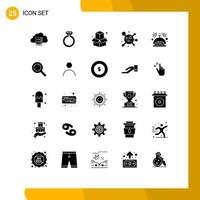 25 Universal Solid Glyphs Set for Web and Mobile Applications room butler box bell molecule Editable Vector Design Elements