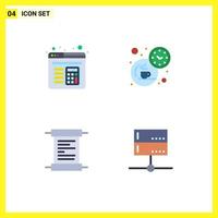 Set of 4 Vector Flat Icons on Grid for browser script break time data Editable Vector Design Elements