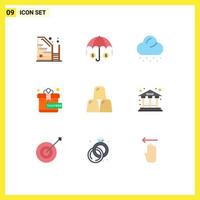 Mobile Interface Flat Color Set of 9 Pictograms of gold business cloud bars gift Editable Vector Design Elements