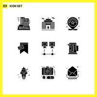 Pictogram Set of 9 Simple Solid Glyphs of computers sign location tag stars Editable Vector Design Elements