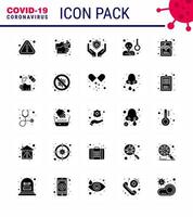 CORONAVIRUS 25 Solid Glyph Icon set on the theme of Corona epidemic contains icons such as hospital chart temprature water sick fever viral coronavirus 2019nov disease Vector Design Elements