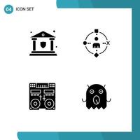 Solid Glyph Pack of 4 Universal Symbols of bank console shield technology mixer Editable Vector Design Elements