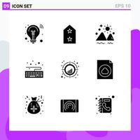 Universal Icon Symbols Group of 9 Modern Solid Glyphs of crosshair type landscape keyboard summer Editable Vector Design Elements