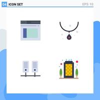 Group of 4 Modern Flat Icons Set for page data website jewelry building Editable Vector Design Elements