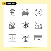 Set of 9 Vector Outlines on Grid for data kill desk game death Editable Vector Design Elements