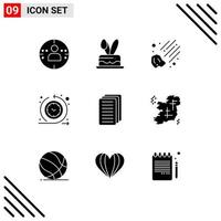 Group of 9 Solid Glyphs Signs and Symbols for ireland document meteorite business routine Editable Vector Design Elements