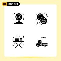 Set of 4 Vector Solid Glyphs on Grid for cctv ironing tools chat egg transport Editable Vector Design Elements